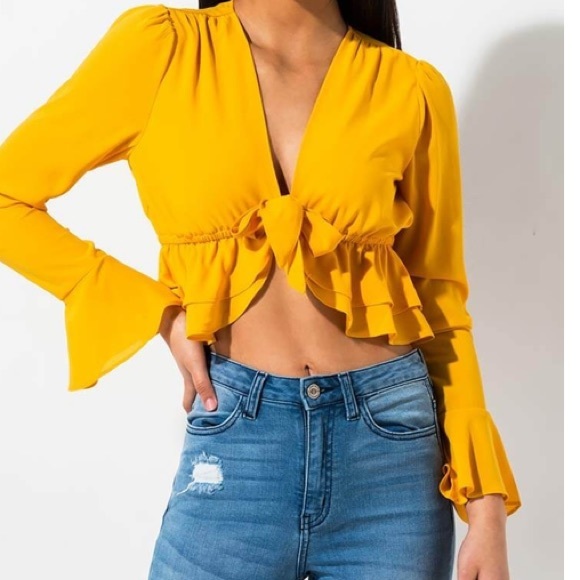 yellow tie front top